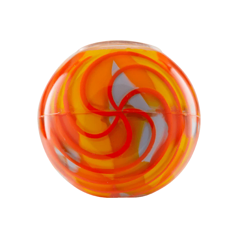 Eyce OraFlex smoking hand pipe with vibrant orange and yellow swirling design, showcasing durable silicone material.