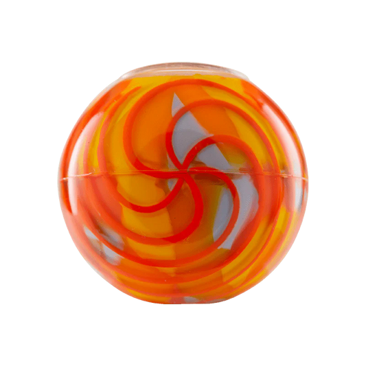 Eyce OraFlex smoking hand pipe with vibrant orange and yellow swirling design, showcasing durable silicone material.