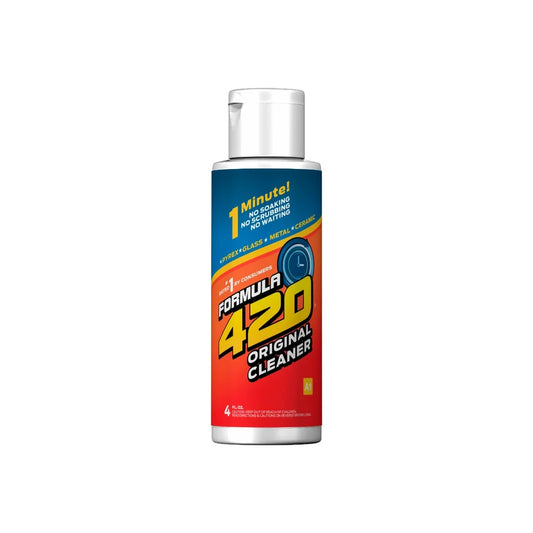 Formula 420 Cleaner 4 oz bottle featuring quick cleaning instructions and suitable for various materials.